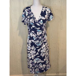 Soft Surroundings Navy Floral Faux Wrap Dress